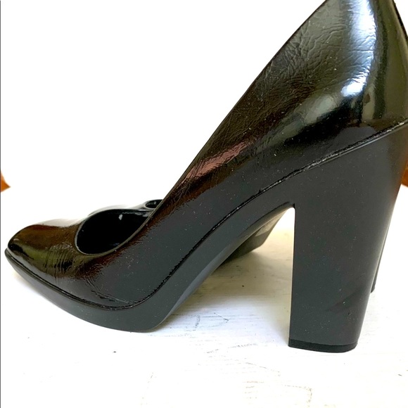 Black real patent leather square toe shoes with platform and light block heels - Picture 5 of 8